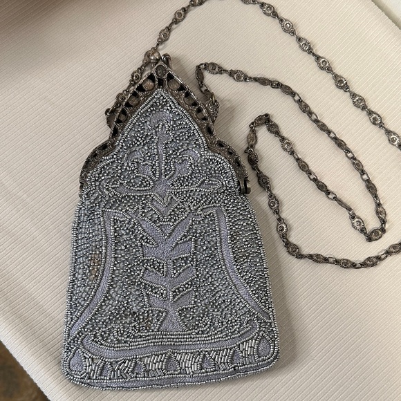 Shiba Handbags - Elegant Beautiful Gray/Blue Silver Beaded Evening Bag